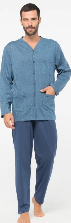 Pigiama Uomo Lungo Aperto 100% Cotone Karelpiu' 0197