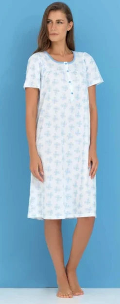 Camicia Da Notte Mezza Manica 100% Cotone Linclalor 74035 Outlet