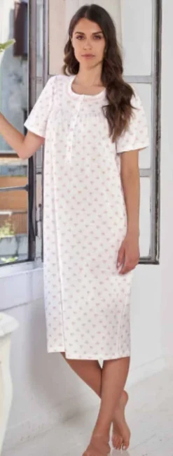 Camicia Da Notte Mezza Manica 100% Cotone Jersey Linclalor 74458