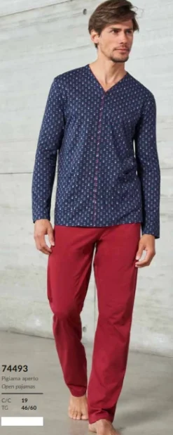 Pigiama Uomo Aperto 100% Cotone Jersey Leggero You365 74493