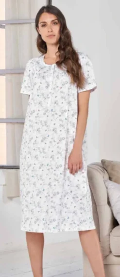Camicia Da Notte Mezza Manica 100% Cotone Jersey Linclalor 74556