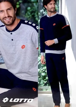 Pigiama Uomo Lungo 100% Cotone Jersey Lotto 4058 Prezzo Promozionale